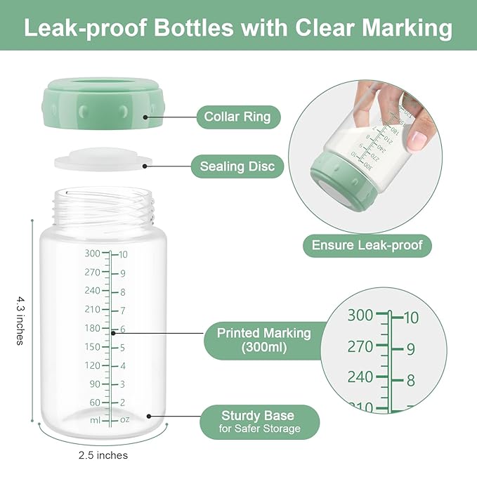 2PCS Breastmilk Storage Bottle, BPA Free Wide-Neck Spectra Bottles for Pumping, Storage Collection Baby Bottles for Fridge & Momcozy Breast Milk Cooler, Breastfeeding Bottle, 10 oz