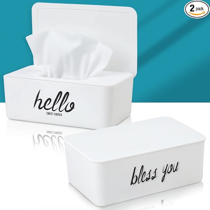 Hushee 2 Pack Wipe Dispenser Wipes Holder for Baby Adult Decorative Wipe Containers for Bathroom Home Office Cars(White)
