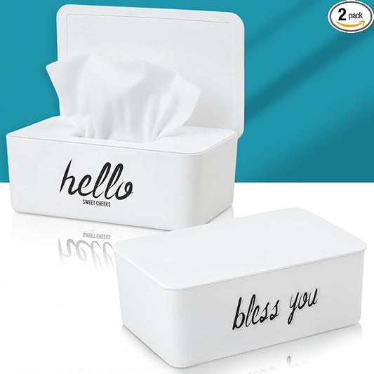 Hushee 2 Pack Wipe Dispenser Wipes Holder for Baby Adult Decorative Wipe Containers for Bathroom Home Office Cars(White)