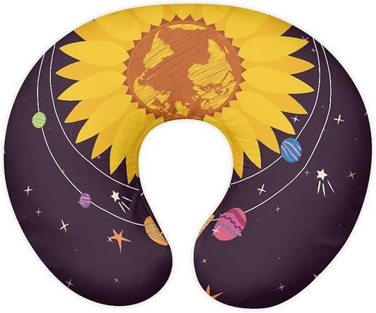 Nursing Pillow for Baby Girl，Removable Nursing Cover for Breastfeeding Pillows,Ultra-Soft Baby Nursing Pillow Covers Fits Newborn Feeding Pillow Purple,Sunflower Planets(Cover Only)