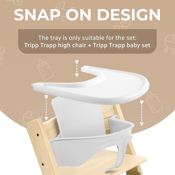 High Chair Tray Compatible with Stokke Trip Trap Chair, Glossy White - Ergonomic Curved Design - BPA-Free, Easy to Assemble
