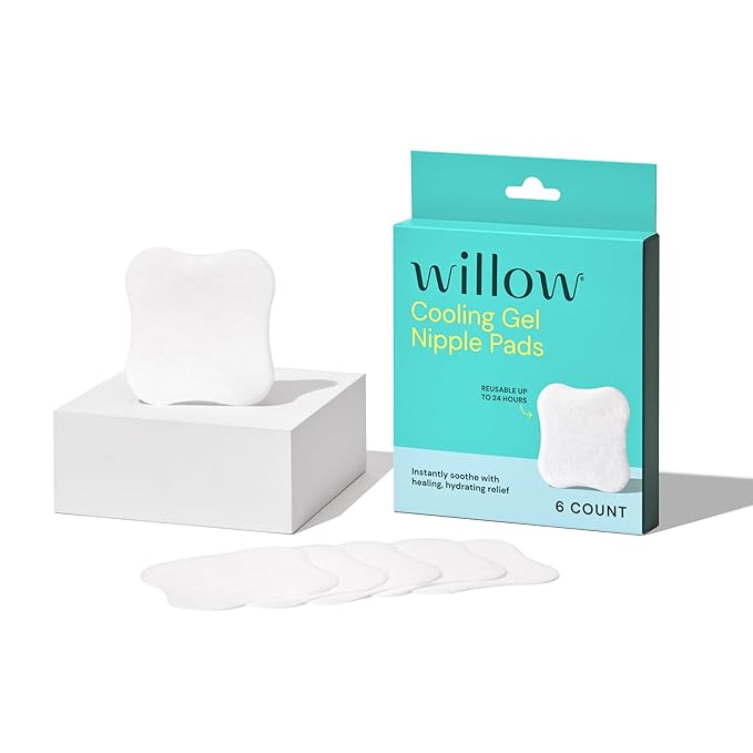 Willow Cooling Gel Nipple Pads for Breastfeeding, 6 Count, Soothing Nursing Pads for Sore Nipple Relief, Reuse for Up to 24 Hours and Enjoy Immediate Cooling Effect White