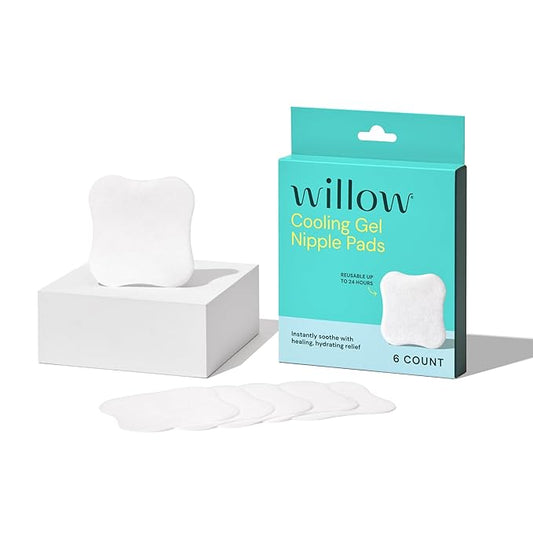 Willow Cooling Gel Nipple Pads for Breastfeeding, 6 Count, Soothing Nursing Pads for Sore Nipple Relief, Reuse for Up to 24 Hours and Enjoy Immediate Cooling Effect White