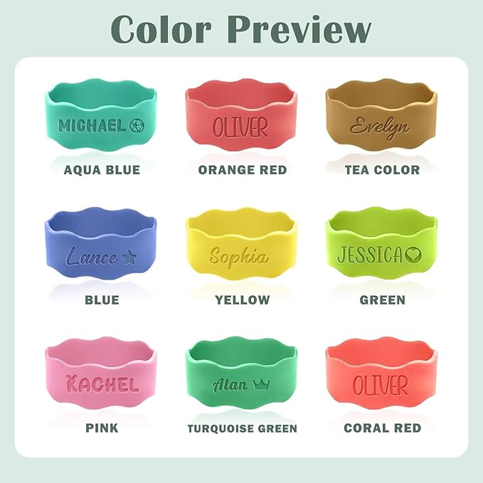 3UMeter 2PCS Personalized Waterproof Name Labels for Kids Custom Silicone Bottle Labels Engraved Non-Slip Elastic Reusable Water Bottle Name Bands for Boys Girls