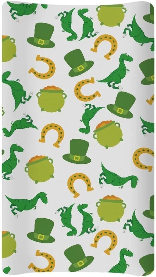 Dinosaur Hat Lucky Changing Pad Cover Waterproof Cozy Table Sheets St. Patrick's Day Universal Nursery Pad Change Cover Stretchy Breathable Cradle Sheets
