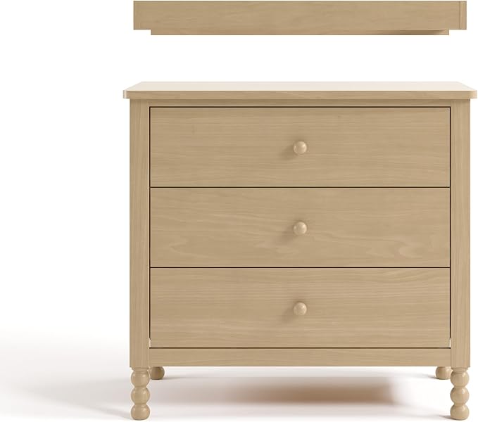 Storkcraft Rio 3 Drawer Chest with Changing Topper (Driftwood) – GREENGUARD Gold Certified, Premium Wood Dresser for Baby & Kids Bedroom, Safety Interlocking Drawers, Pre-Installed Tracks, Kids Chest