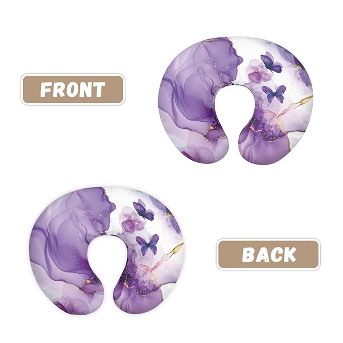 Nursing Pillow Covers for Baby Girl, Soft Removable Covers Breathable for Breastfeeding Pillows, Nursing Pillow Cases Fit Standard Nursing Pillows, Purple Marble Butterfly