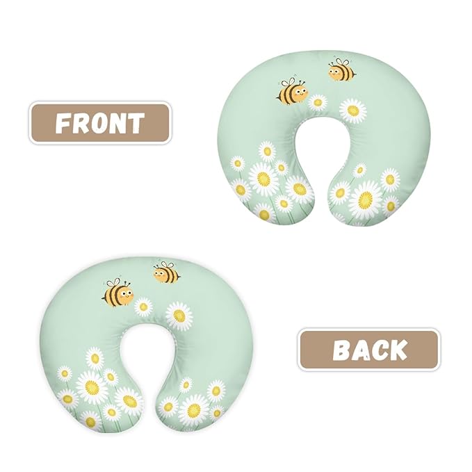 Forchrinse Bee Daisy Pillow Cover for Breastfeeding,Baby Nursing Pillow Cover Slipcover Soft Newborn Infant Feeding Cushion Cover for Girls Boys