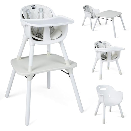 BABY JOY High Chair, 5 in 1 Convertible Highchair for Babies & Toddlers | Booster Seat | Table and Chair Set | Infant Feeding Chair with Removable Tray, Safety Harness, Removable Cushion (White)