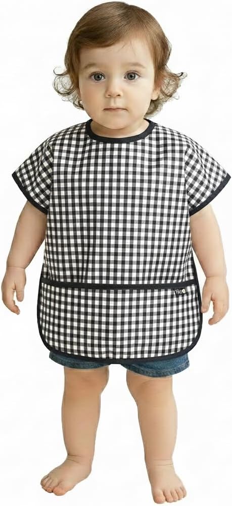 Plie Short Sleeve Waterproof Bib for Toddlers – Easy Clean Feeding Apron for Mealtime, Daycare, Self-Feeding, Lightweight