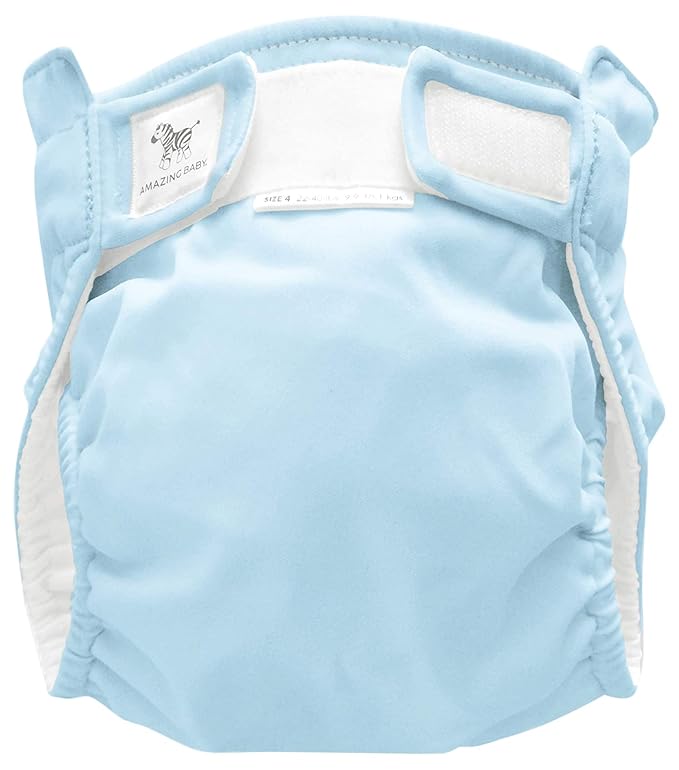 Amazing Baby Hybrid Cloth Diaper Cover with Pocket-Sling, Large, Sz 4 (22-40 lbs), Use Boosties Inserts, Pastel Blue, SmartNappy Set includes Swim Cover + Tri-fold Insert + Booster Pad