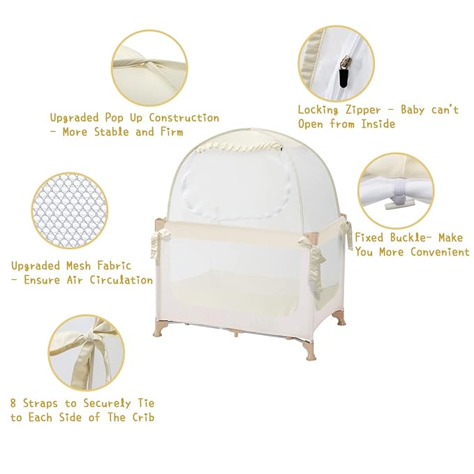 L RUNNZER Pop Up Pack N Play Tent, Baby Net to Keep Toddler in, Mini Crib Canopy for Pack and Play, See Through, Breathable & Portable