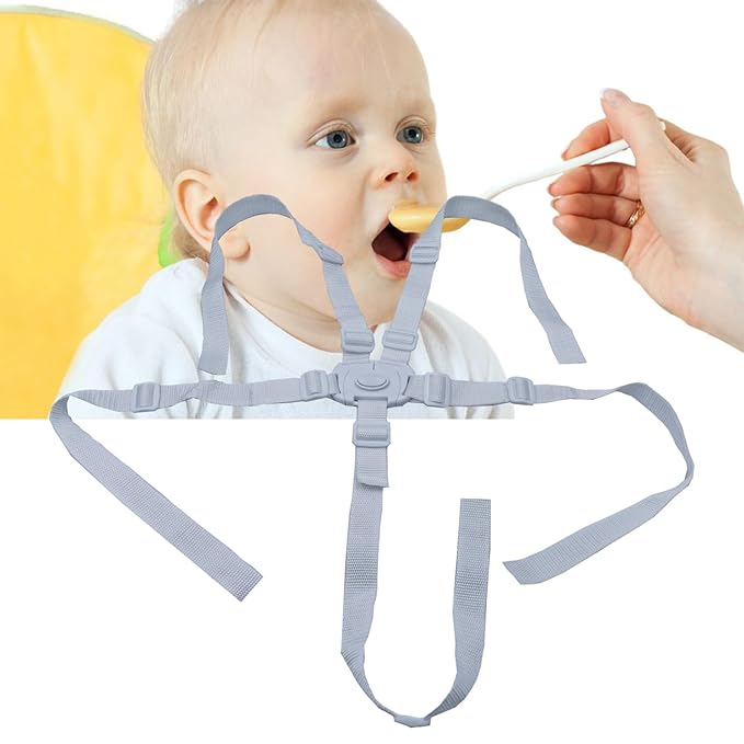 Universal White 5 Point Harness Strap, Adjustable Harness Belt, Safety Harness Seat Belt for High Chair/Pushchair/Stroller, Full Protection Child Kid Harness Belt