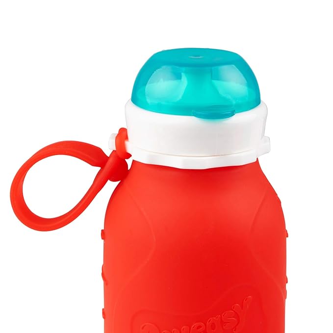 Red 16 oz Squeasy Snacker Spill Proof Silicone Reusable Food Pouch - for Both Soft Foods and Liquids - Water, Apple Sauce, Yogurt, Smoothies, Baby Food - Dishwasher Safe