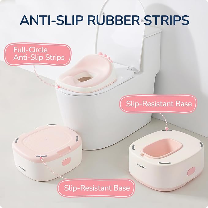 3 in 1 Potty Training Toilet, Dinosaur Toddler Potty Training Seat for Boys Girls with Comfortable Cushion, Easy-to-Clean and Anti-Slip Potty Training Step Stool for Toilet (Pink)