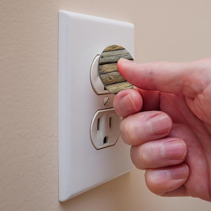 Old Wooden (1) Outlet Covers Baby Proofing Safe & Secure Electric Plug Protectors | Sturdy Childproof Socket Covers for Home & Office | Easy Installation | Protect Toddlers & Babies