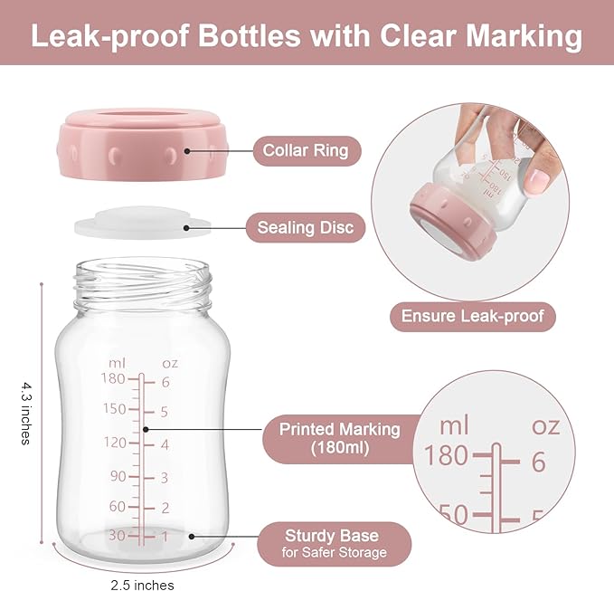 Breastmilk Storage Bottle Compatible with Spectra S1/S2/SG/9Plus /Motif Luna Flange, 4PCS Wide-Neck Spectra Bottles for Pumping, Baby Bottle Storage with Lid Fit Momcozy Breast Milk Cooler 22oz, Pink