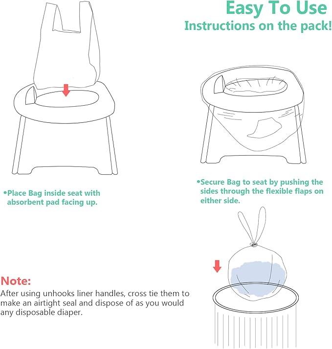 Potty Chair Liners, Portable Disposable Potty Liner Bags for Universal Potty Training Toilet Seat, Toddler Outdoors Travel Baby Toilet Liners - 30 Pack