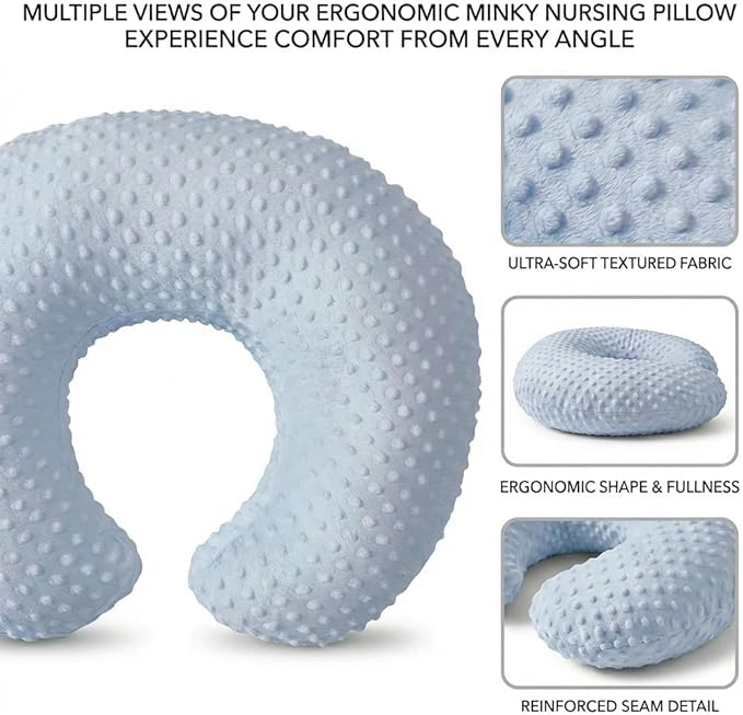 Nursing Pillow, Breastfeeding Pillows with Removable Cover for Mom with Breathable Filling, Ergonomic Baby Feeding Essentials for Bottle and Breastfeeding (Blue)