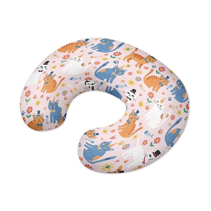 Jeiento Cute Cat Nursing Pillow Cover, Soft Cartoon Kitten Nursing Covers for Breastfeeding Pillows, 1 Pack Reversible Removable Slipcover for Baby Boy Girls,Pink