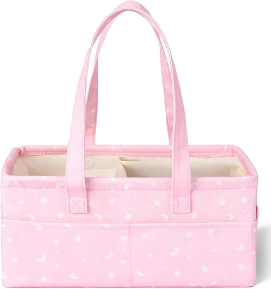 Mr. Pen- Baby Diaper Caddy Organizer, Pink with Star Pattern, Portable Car Caddy for Changing Table and Nursery