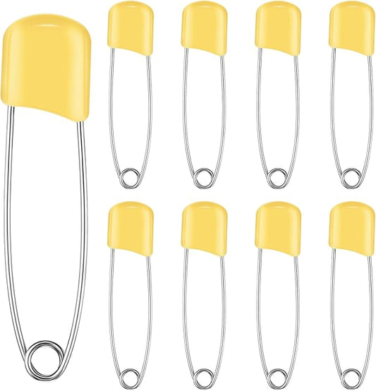 WILLBOND 50 Pcs Diaper Pins Safety 2.2 Inch Plastic Head Cloth Diaper Nappy Pins with Locking Closures Stainless Steel with Velvet Bag (Yellow)