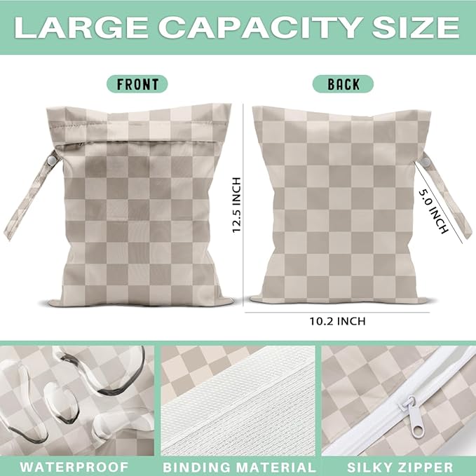 Grid Wet Dry Bags for Diaper Waterproof Swimsuit Washable Reusable Bag for Beach Diapers Dirty Yoga Gym Clothes Plant Gifts for Men Women Friend