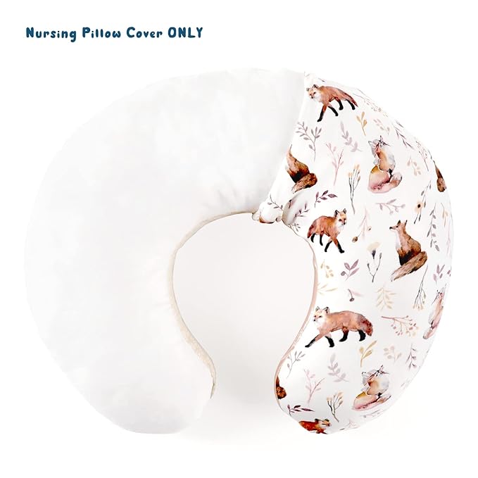 GRSSDER Nursing Pillow Cover Stretchy Minky Removable Nursing Covers for Breastfeeding Pillows, Ultra Soft Comfortable Slipcover for Girls, Pretty Fox Pattern