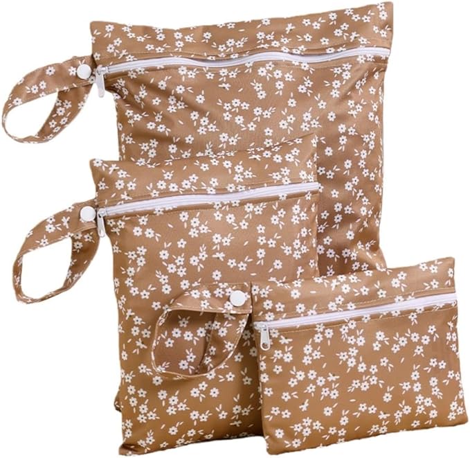 Waterproof Wet Bags, 3 Sizes Storage Bag for Baby Items and Travel, Reusable Diaper Bag with Zippered Pockets and Handle, Set of 3