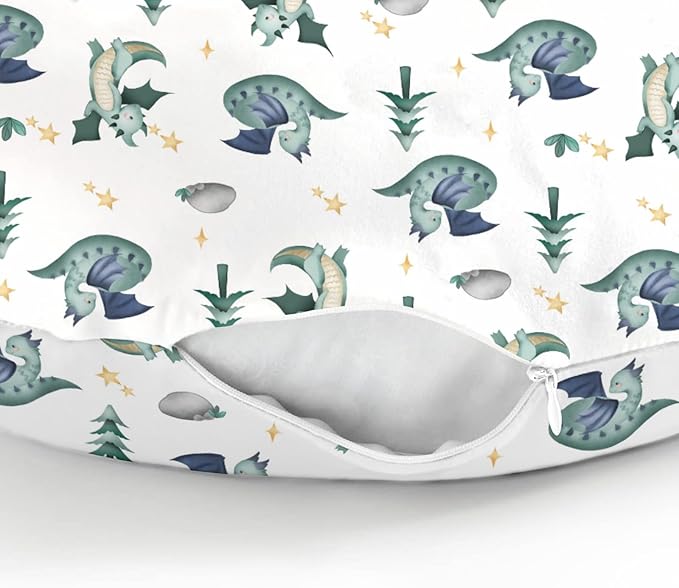 Fairytale Dragon Trees Stars Baby Nursing Pillow Covers for Boy Girl Cute Dragons Green Nursery Feeding Pillowcase for Breastfeeding Pillows Fantasy Animal Soft Stretchy Slipcover for Newborn Infant