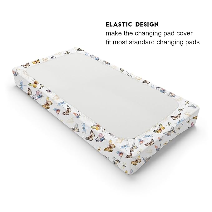 Boho Butterflies Changing Pad Cover, Soft & Breathable, 32''x16'', White, Polyester, Baby, Infant