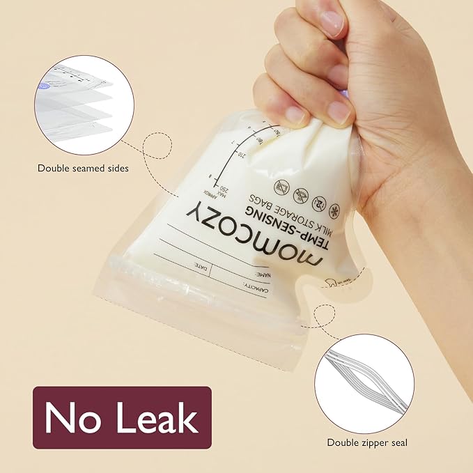 Momcozy Breastmilk Storage Bag, 8Oz, Temp-Sensing Color Change, 200 Count Milk Storage Bags Breastmilk with Pour Spout, Milk Bag with Self Standing for Breastfeeding, No Leak Presterilized for Freezer