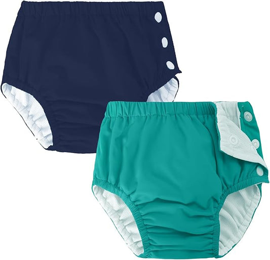 2 Pack Baby Newborn Reusable Swim Diapers Washable Toddler Unisex Swim Diaper Infant Swimming Diapers Green& Navy, 6-18 Months