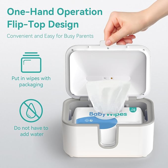 Wipe Warmer for Adult Size Wipes, Baby Wipes Warmer, Large Capacity Wet Wipes Dispenser with UV Sanitizer, Adjustable Temperature, Night Light, Silent Heating, Diaper Wipe Warmer, White