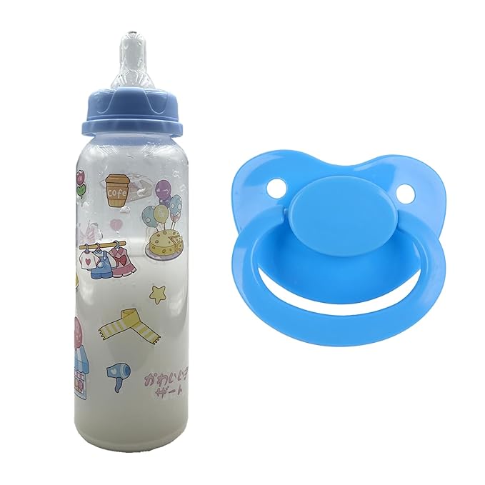 Adult Sized Pacifier and Bottle Set，Print May Vary,250ml (Blue)