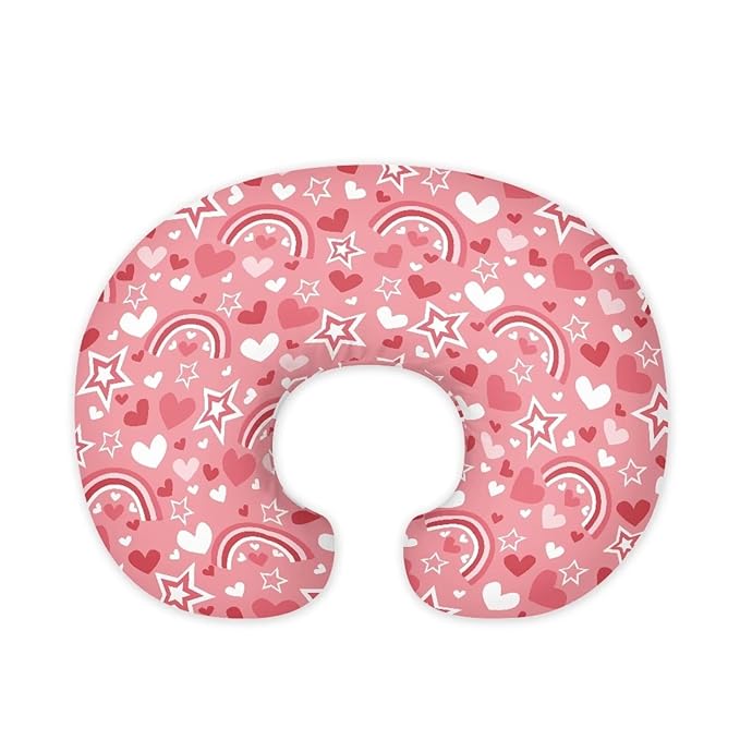 Rainbow Heart and Star Nursing Pillow Cover Stretchy Removable Nursing Covers for Breastfeeding Pillows Ultra Soft Newborn Feeding Pillow Cover Durable and Easy to Clean