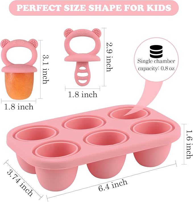 Toddler Popsicle Molds Baby Food Storage Containers Suitable for Fresh Frozen Fruit Puree and Yogurt Ice Cream with Handle Food Freezer Trays (Pink)