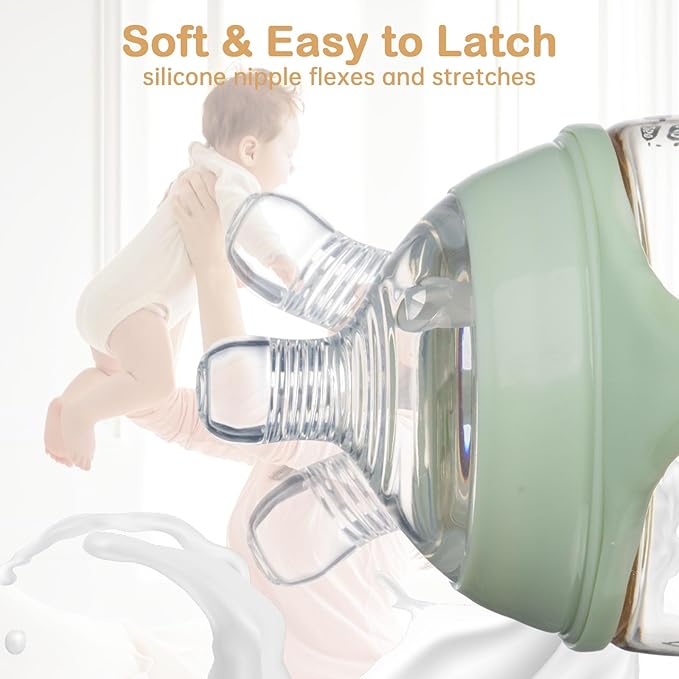4 Pack Bottle Nipples Compatible with Natural Bottle, Replacement Soft Silicone Nipples, Breast-Like with Anti-Colic Valve (L, Fast Flow)