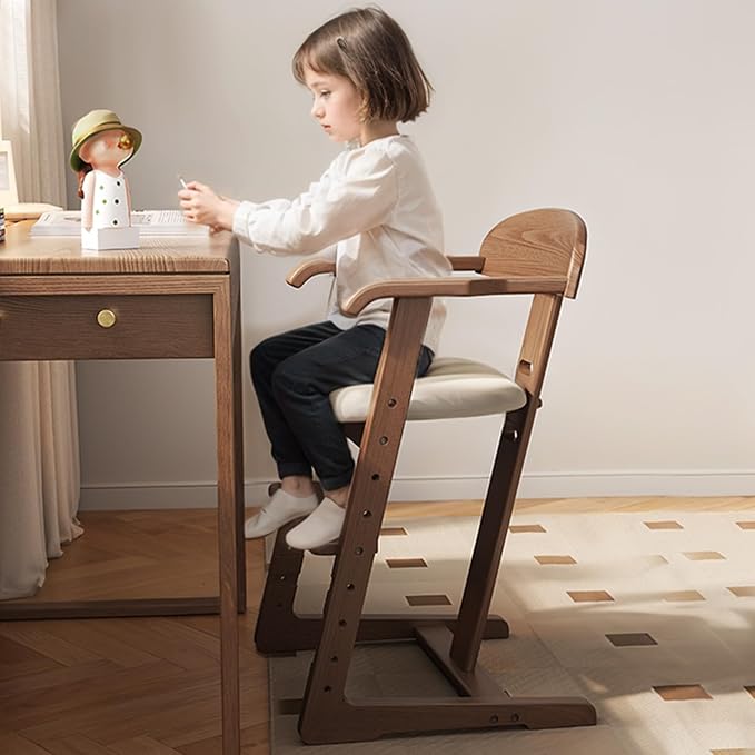 DOMGMUWUJEE Solid Wood Toddler Dining Chair - Adjustable Height Easy to Clean Toddler high Chair - Kids high Chair from 3 Years to 200 Lb, Grow with Child(Walnut)
