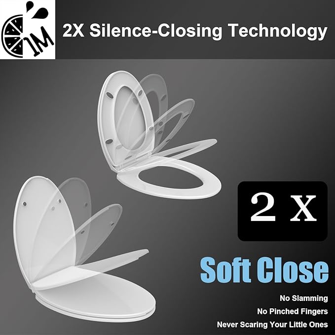 1M Family Toilet Seat, Patented Slow Close & Quick Releasing Technology, Anti-Wiggling, Easy to Install and Clean, Standard Elongated with Adult Seat Only (1 Piece)