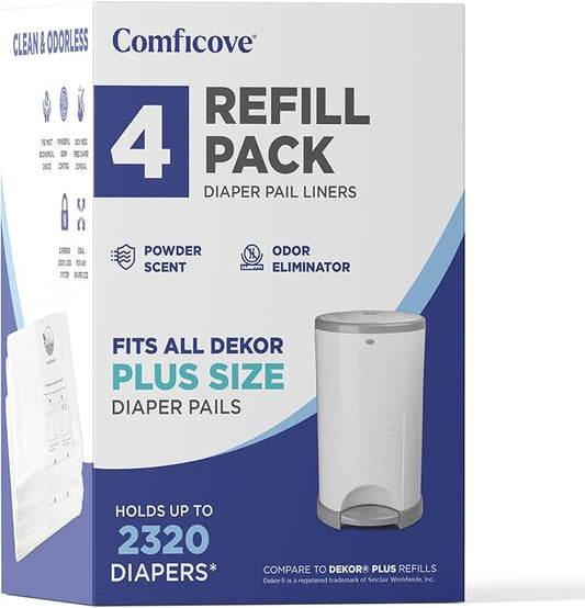 COMFICOVE Refills Compatible with DEKOR PLUS Diaper Pails | 4 Pack | Extra Thick Diaper Pail Refill Liners | Fresh Scent | Easy to Replace and Dispose of Diaper Bag | Odorless Baby Diapers Disposal