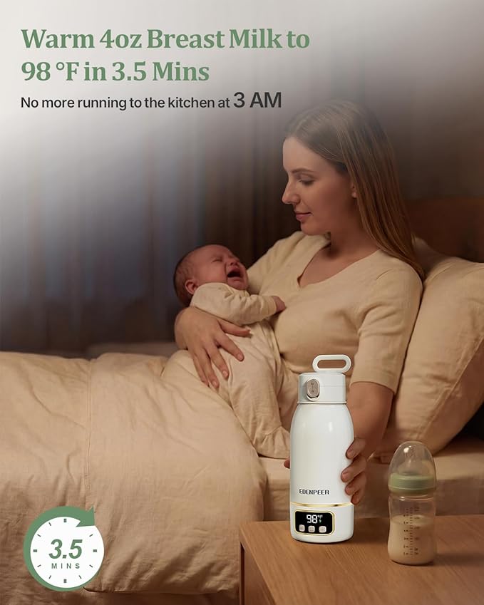 Portable Bottle Warmer for Travel, Fast Baby Bottle Warmer Portable with Precise Temperature Control, 17 OZ Milk Warmer, Leak-Proof Cordless Breastmilk Warmer, Fits Most Baby Bottles for On the Go