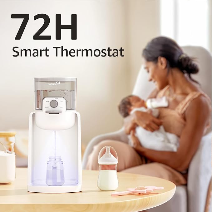 GROWNSY Instant Baby Bottle Warmer, Precise 4 Temperatures Control | Night Light, Midnight Feeding | Warm Water Dispenser for Formula in Seconds | 72H Smart Thermostat, Easy Keep Warm