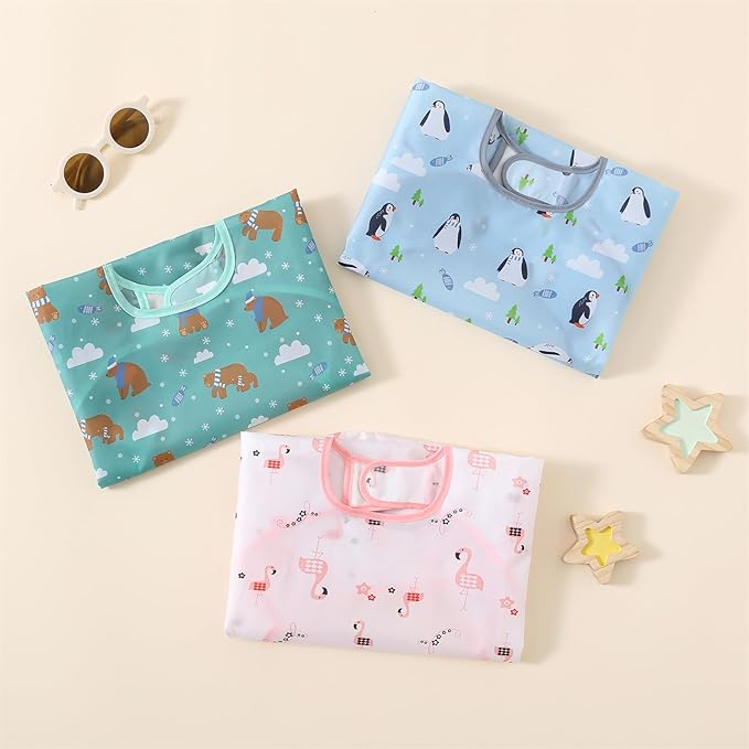 5-Pack Baby Long Sleeve Waterproof Bib Full Coverage Apron Bib Smock Toddler Bibs with Pocket 3-30 Months