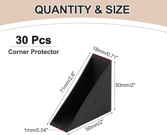 uxcell 30Pcs Triangle Glass Corner Protector, 0.71 x 2 Inch Plastic Glass Table Corner Protector Transport Corner Guard for Glass, Ceramics, Wood, and Steel(Right Angle, Black)