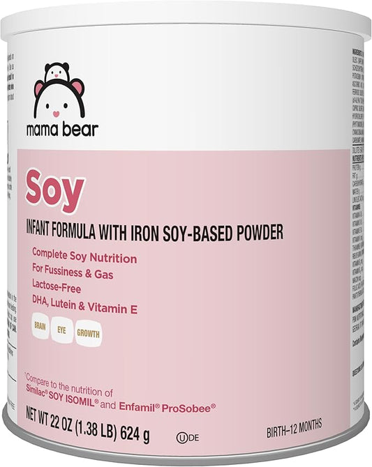 Amazon Brand - Mama Bear Soy Based Powder Infant Formula with Iron, for Fussiness & Gas, Lactose-Free, 22 ounce (Pack of 1)