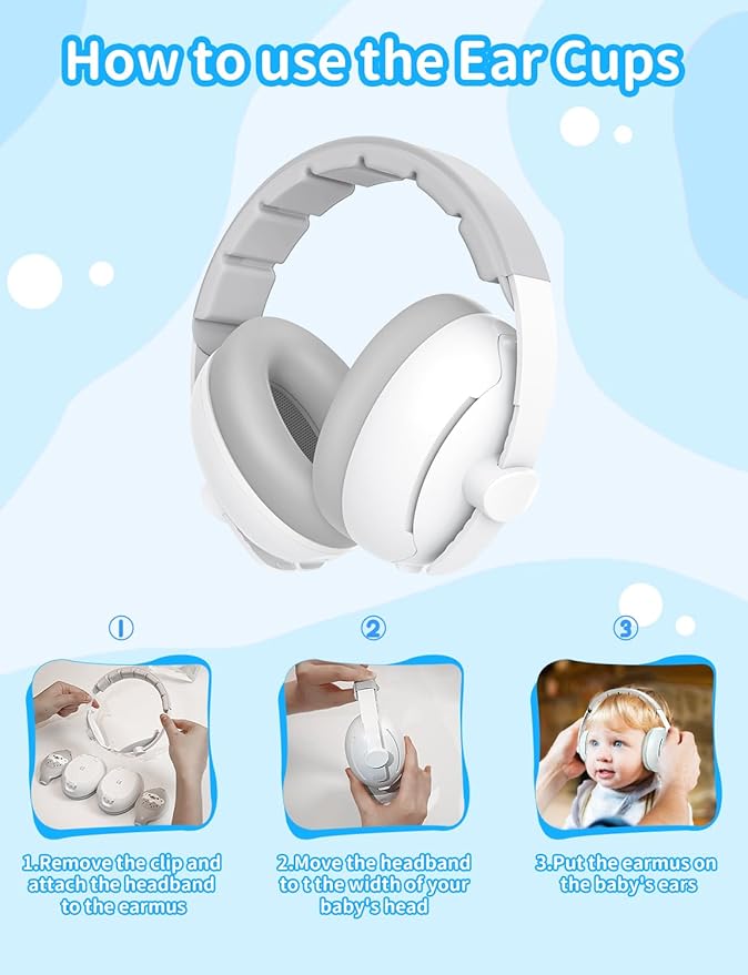 Baby Ear Muffs, 2-in-1 Baby Noise Canceling Headphone, Hearing Protection for Babies 0-48 Months, Adjustable Headband