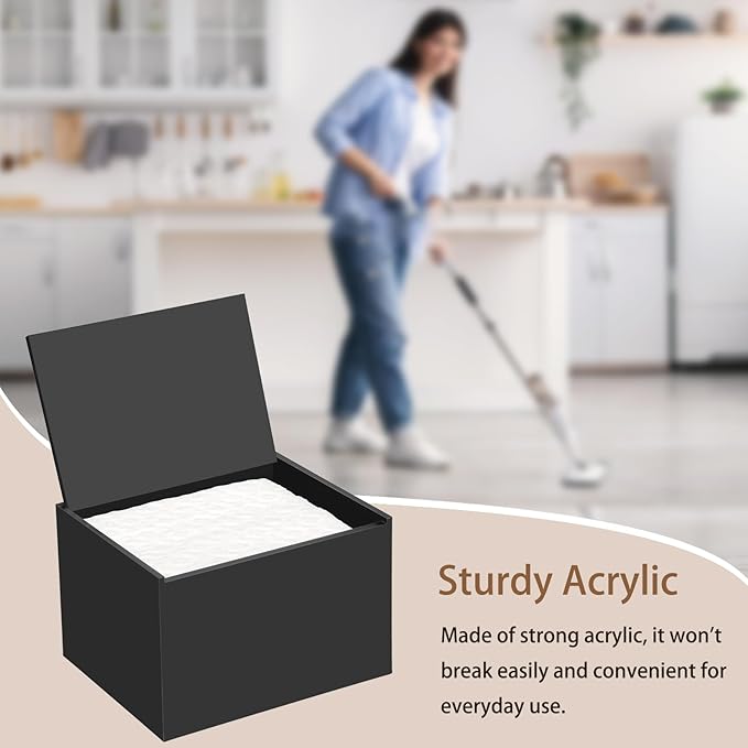 Dry Sweeping Cloths Pad Holder Container, Floor Mopping Storage Acrylic Box for Fabric Softener Sheets, Black