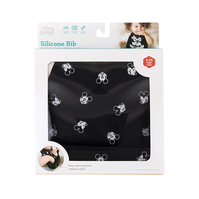 Bumkins Disney Bibs, Silicone Pocket for Babies, Baby Bib for Girl or Boy, for 6-24 Months Up to Toddler, Essential Must Have for Eating, Feeding, Baby Led Weaning Supplies, Mess Saving, Mickey Mouse