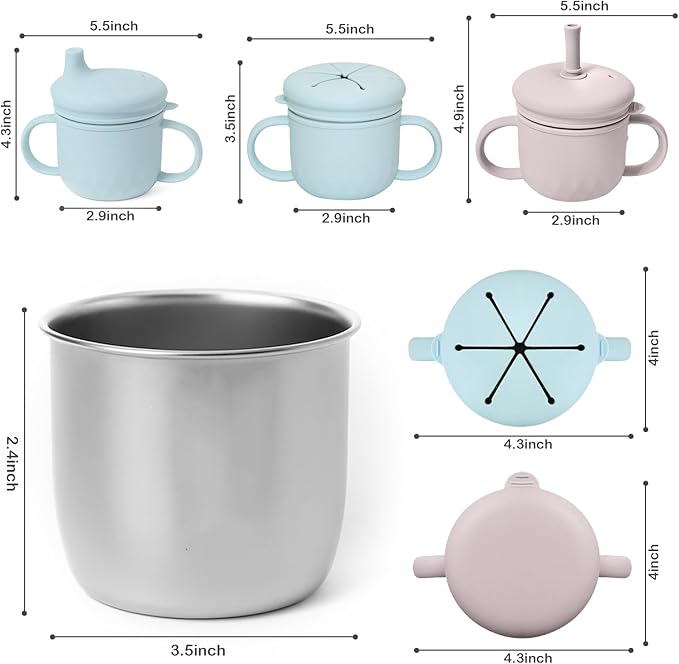 2 Pack Stainless Steel Toddler Snack Cups No Spill, 10oz BPA-Free Detachable Snack Cups with Silicone Lids, Reusable Multifunctional Snack Containers for Toddler and Baby